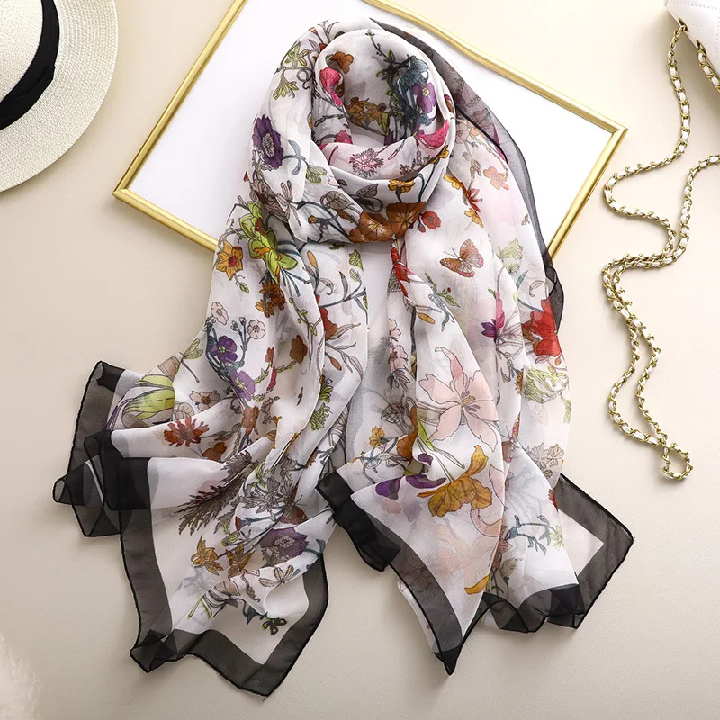 

Insect Floral Print Silk Scarf Women Thin Large Shawls and Wraps High Quality Pashmina Office Lady Air Conditioner Capes Hijab