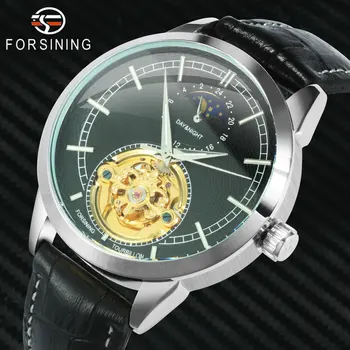 

FORSINING Top Brand Luxury Mens Watch Automatic Mechanical Watches Dress Fashion Sun Moon Display Leather Strap Wristwatches