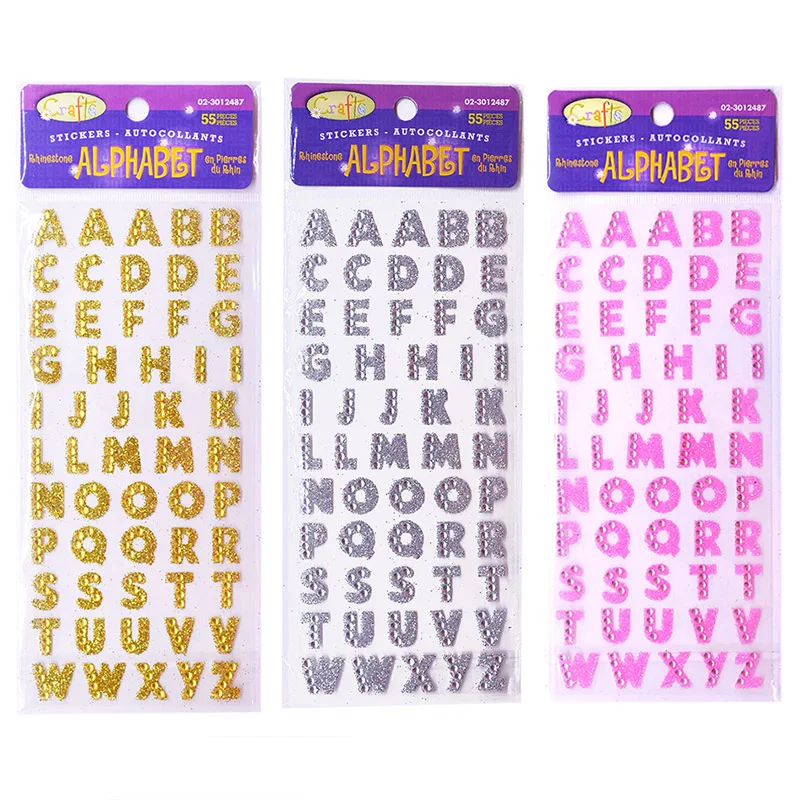 3Pcs/Lot Glitter Crystals Alphabet Letter Stickers DIY Handmade Scrapbooking Sticker Self Adhesive A-Z English Words Sticker