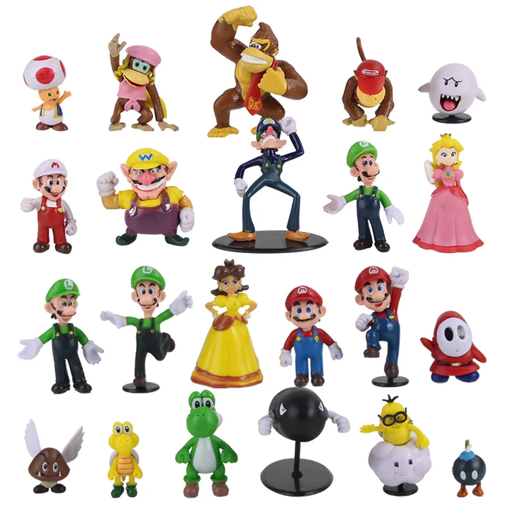 22 шт. Super Mario Bros игрушки Figuras Супер Марио и Луиджи Йоши Жаба Донки Конг Bowser Goomba бомба