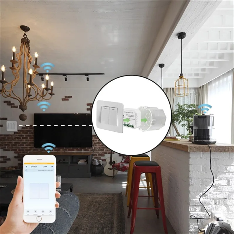 Lonsonho умный Wifi переключатель реле 2 банды 220 В туя Модуль Автоматизации умного дома пульт дистанционного управления совместимый с Alexa Google Home Mini
