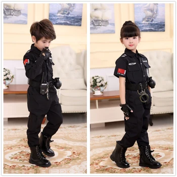 

Boys Policemen Costumes Children Cosplay for Kids Army Police Uniform Clothing Set Long Sleeve Fighting Performance Uniforms