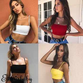 

Hot Summer Women Solid Color Crop Top Spaghetti Strap Sleeveless Camisole Tanks Top Vest Fitness Sports Casual Female Shirt Tops