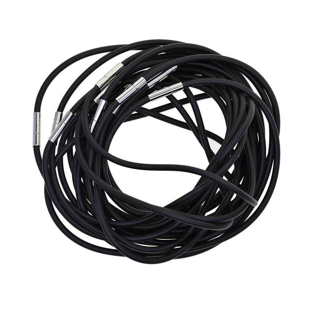 10 Pcs 3mm Black Rubber Cord Rope Necklace Chain With Copper Plug Clasp Jewelry Findings 