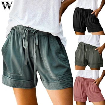 

Womail Women's Short Summer Loose Rope Tie Short 2020 Sport Shorts Casual Elastic Waist Cotton Linen Shorts pink Pocket Beach P0