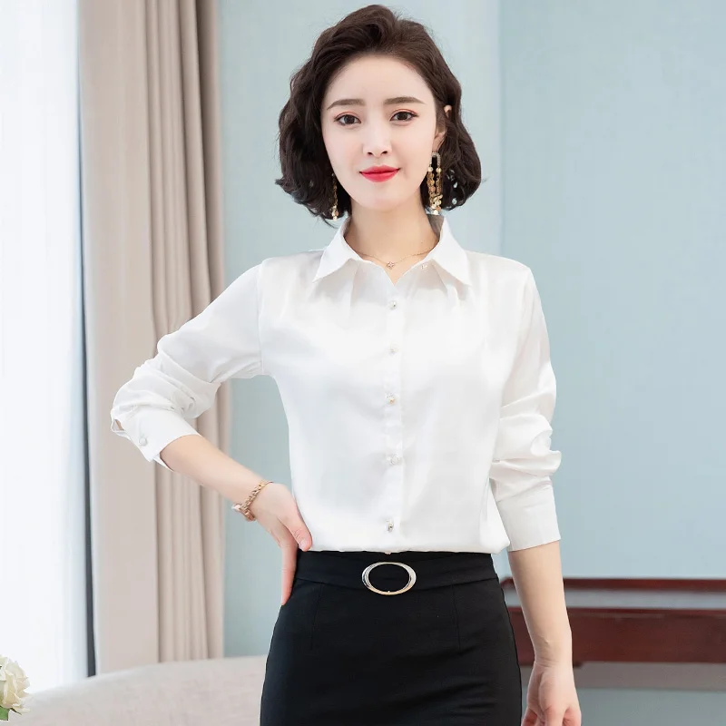 Spring Korean Fashion Silk Women Blouses Satin Solid Womens Tops and Blouses Plus Size XXXL White Long Sleeve Women Shirts - 4.00067E+12