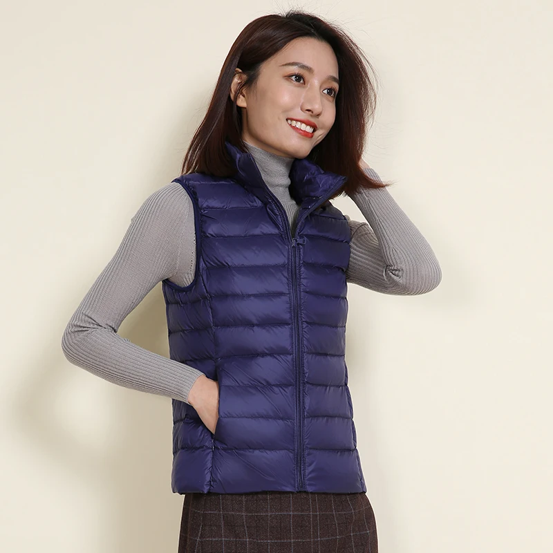 Ultra Light Slim Down Coat Women Winter Stand Collar Thin Jacket Windproof Padded Waistcoat Sleeveless Portable Duck Down Vest
