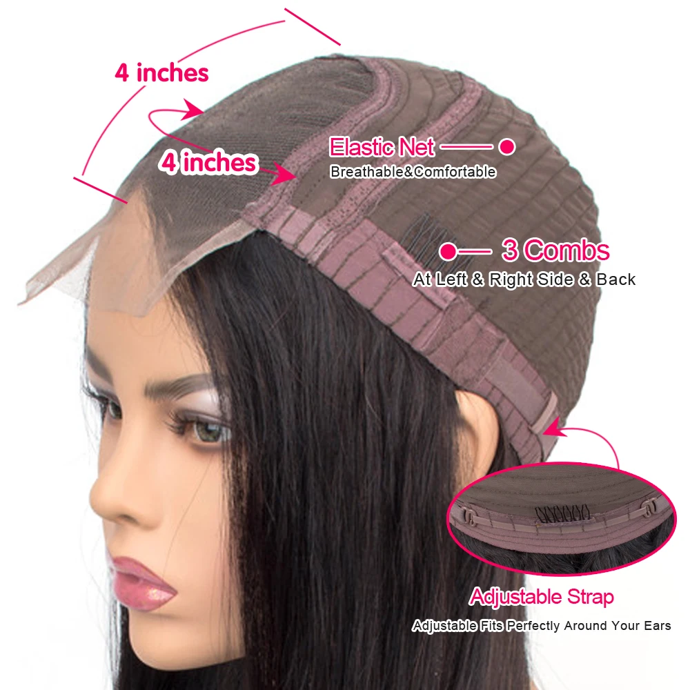 Allrun 4*4 парики из натуральных волос на шнурках 130% для черных женщин короткие парики из натуральных волос на шнурках малайзийские прямые нереми низкое соотношение