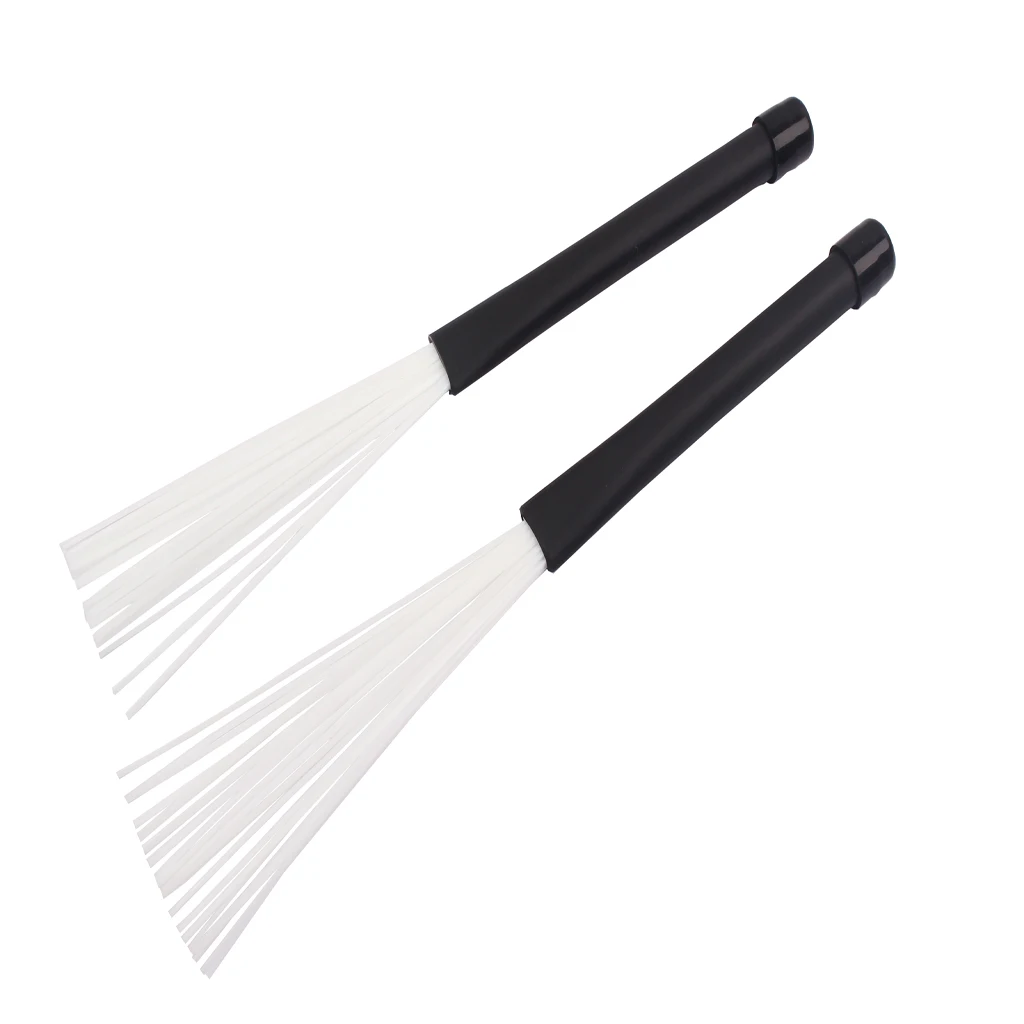2 Pcs White Nylon Drum Sticks Brushes Drumsticks with Rubber Handles for Rock Jazz Music