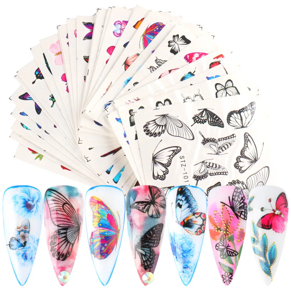 

1 set of 30PCS mixed design new nail art color butterfly watermark sticker set