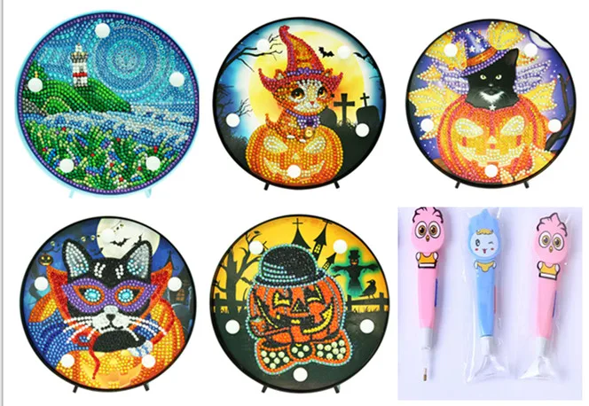 

DIY Hallowmas LED Diamond Painting Light Cross Stitch Embroidery Lamp Full Drill Special LED Lamp Rhinestones Home Decoration