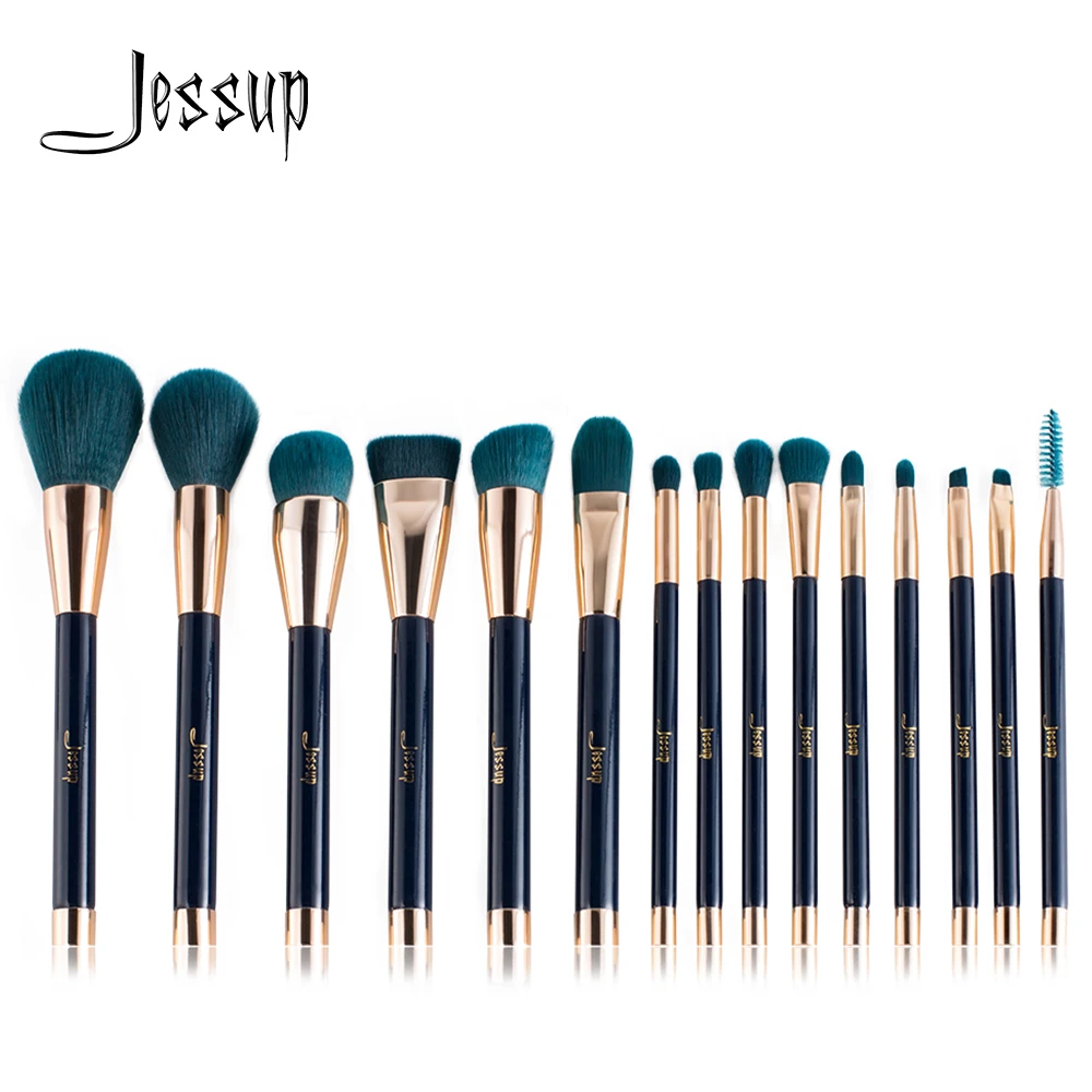 Online Jessup pennelli 15pcs Spazzole di Trucco spazzola della Polvere Prodotti di base Ombretto Eyeliner Lip Contour Concealer Macchia Blu Verde Scuro
