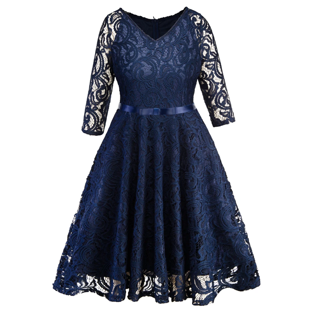 Wipalo кружевное платье с рукавами три четверти и v-образным вырезом, винтажное платье трапецивидной вормы, вечернее платье в стиле 60-х годов, плюс сайз, большой размер