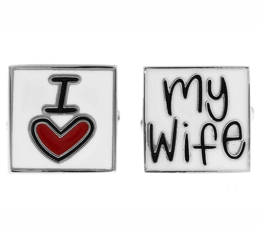 남성용 웨딩 커프 링크, 고품질 구리 소재, 화이트 색상, I Love My Wife 디자인 커프스 단추, 도매 및 소매