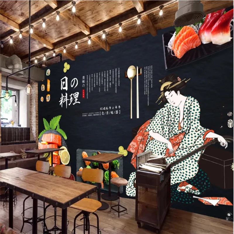 Japanese Ukiyo-e Big Waves HD Photo Wallpapers and Wind Background Wall Paper 3D for Japanese Cuisine Sushi Restaurant Decor