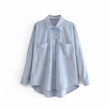 

2020 Women Corduroy Blouse Turn Down Collar Long Sleeve Womens Tops And Blouses Autumn Women Shirts Blusas Roupa Feminina