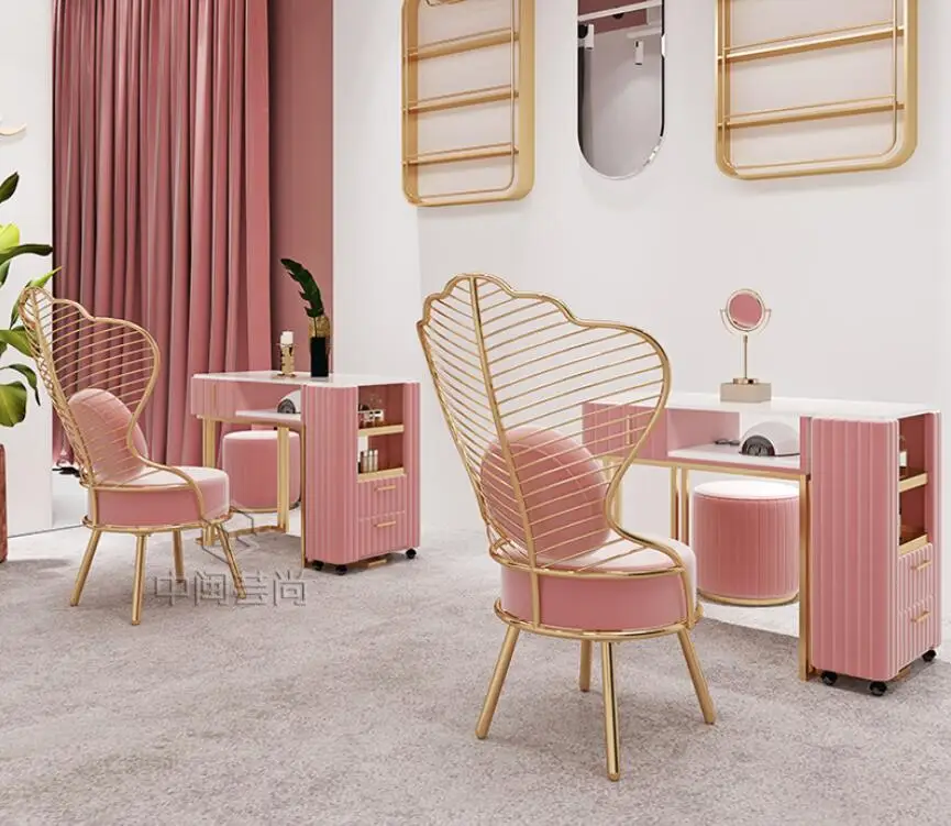 Description Picture 4 of itemNet red gold manicure table and chair set simple modern marble double deck manicure shop manicure table