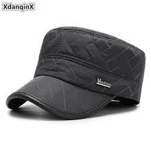 XdanqinX зимняя мужская плоская шапка толстые теплые армейские военные шапки регулируемый размер модные спортивные кепки для мужчин тепловой Папа Шапка с наушниками