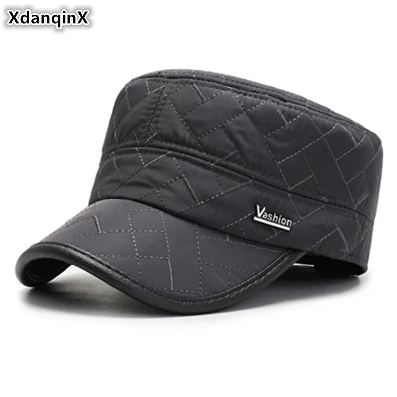 

XdanqinX Winter Men's Flat Cap Thick Warm Army Military Hats Adjustable Size Fashion Sports Caps For Men Thermal Dad Earmuff Hat