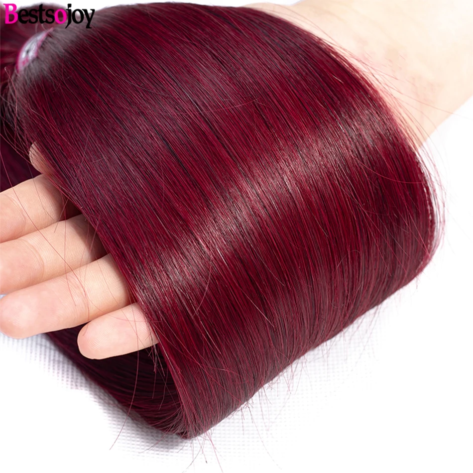[Bestsojoy] прямые "-26" М бразильские Remy человеческие волосы пряди# 99J бордовые прямые волосы 3 пряди