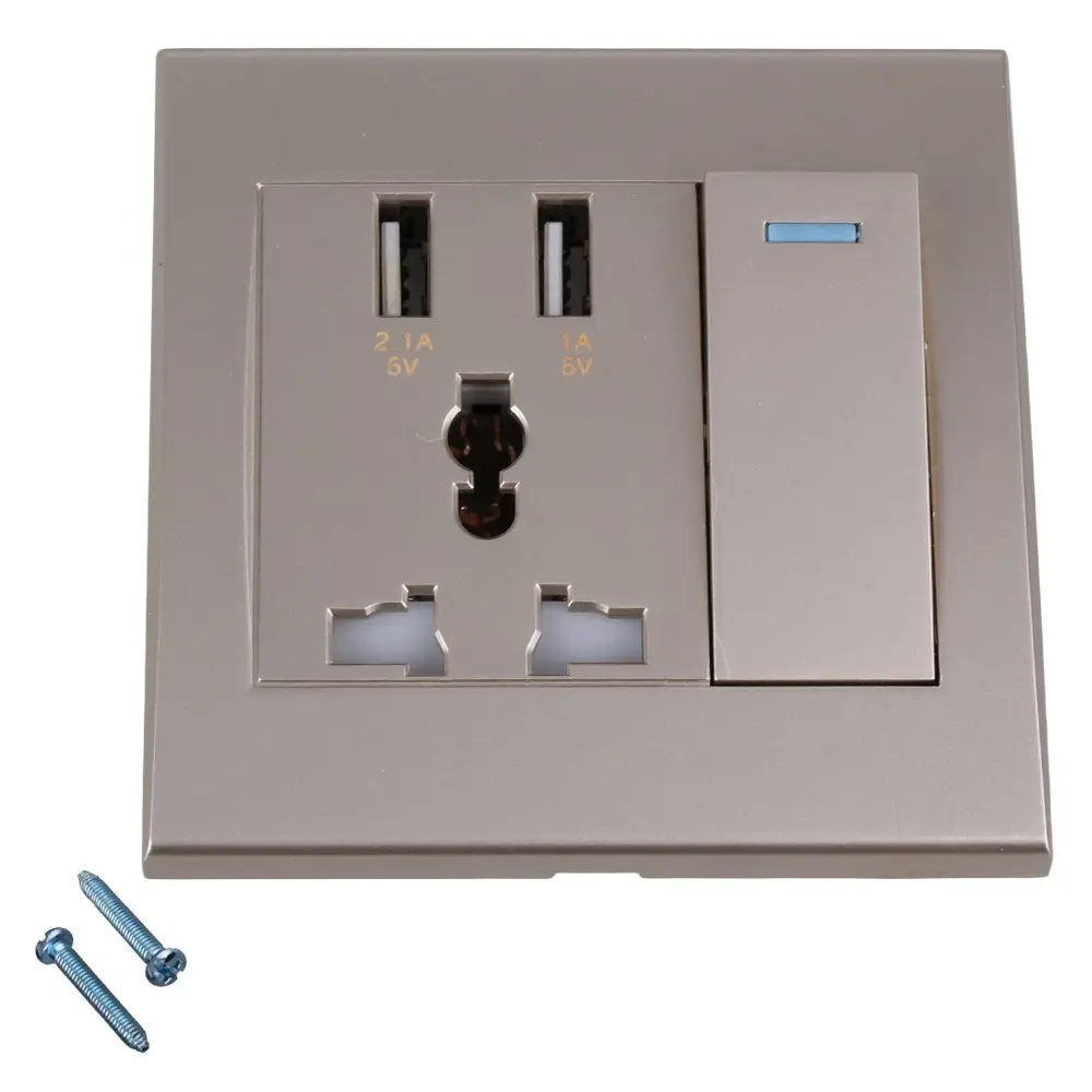 AC110-250V 2 USB порт розетка зарядное устройство и переключатель управления и 5 отверстий AC штепсельная розетка панель выходных пластин