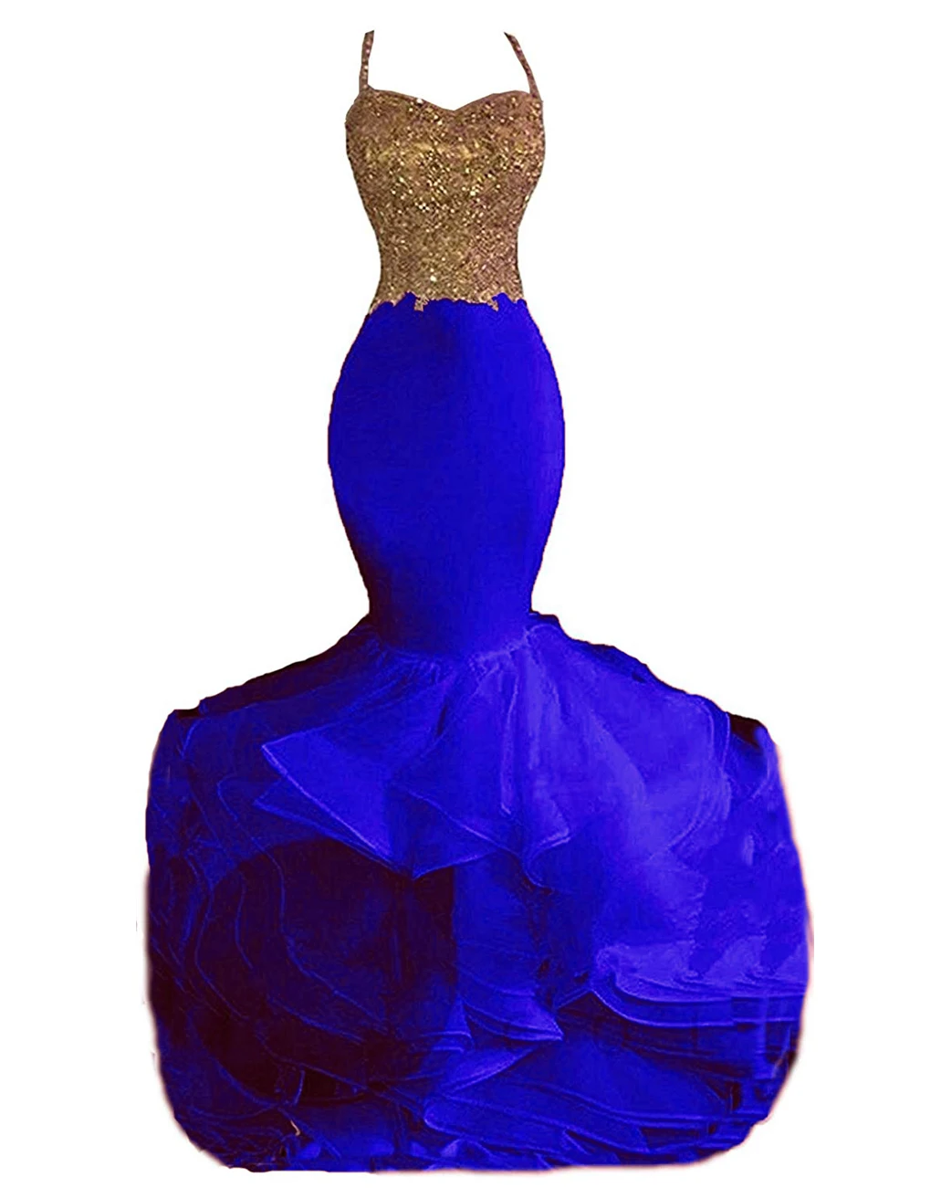 Gold-Royal blue Сексуальное платье-Русалка без бретелек на выпускной, платья для вечеринки с открытой спиной, длинное гофрированное вечернее платье на молнии сзади - Цвет: Gold-Royal blue