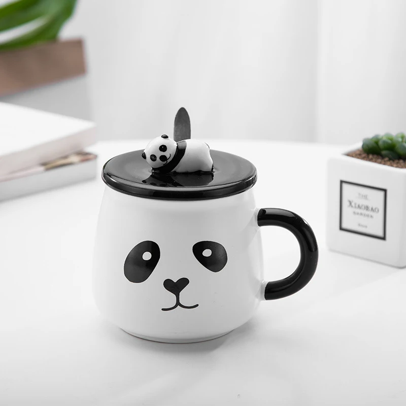 Творческий Цвет панда термостойкая кружка мультфильм с крышкой кошка Кофе фарфоровые чашки Детские чашки лучшая Рождественская кружка для друга - Цвет: B
