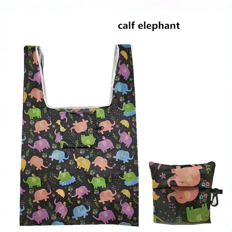 Calf elephant GABWE, новая переработанная сумка для покупок с фламинго, эко многоразовая сумка для покупок с короткими ручками, Сумка с мультяшным цветочным рисунком, складная сумка на плечо, сумки с принтом - Цвет: Calf elephant