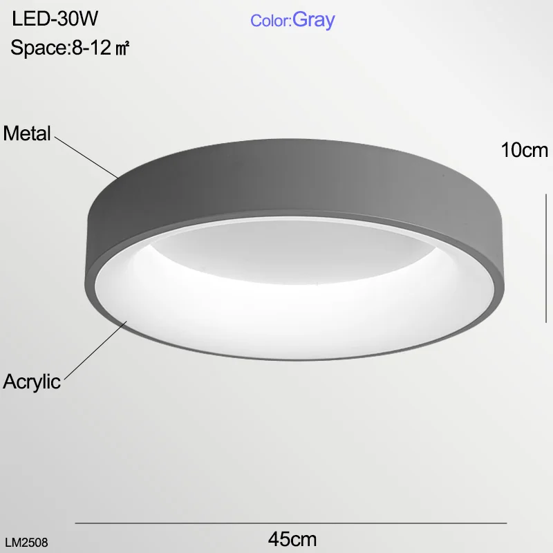 LED Ceiling Light Bedroom Modern Panel Lamp Lighting Fixture Living Room ceiling lamp Kitchen Surface Mount Flush Remote Control - Цвет корпуса: Gray 30W 45cm