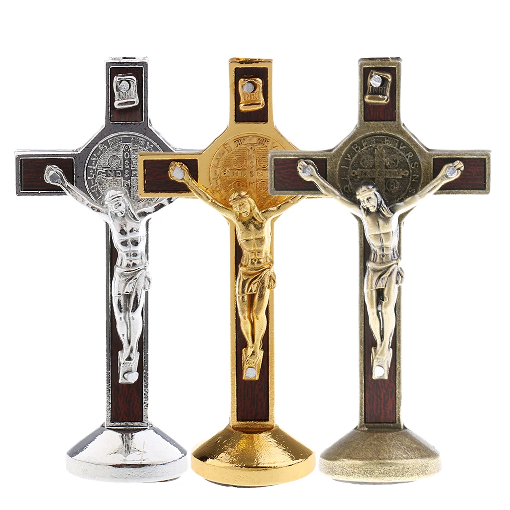 2PCS Crucifix Jesus Christ On The Stand Cross Figurine for Home Chapel Ornament