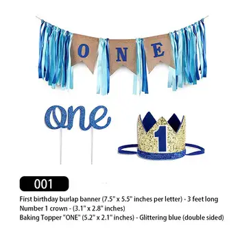 

DIY Baby 1st Birthday Boy Decorations With Crown High Chair Banner Cake Smash Party Supplies First Year Birthday Party
