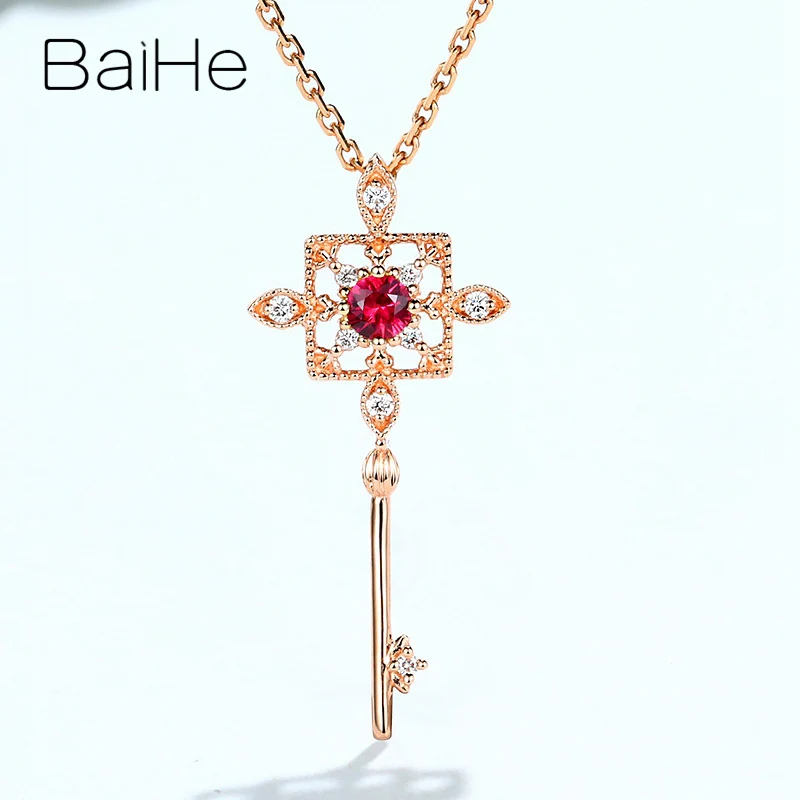 Ruby Rose Gold BAIHE Твердое 14 к желтое золото 0.12ct Рубин/Сапфир 0.06ct натуральные бриллианты Свадебные модные ювелирные украшения красивый кулон для ключей - Цвет камня: Ruby Rose Gold