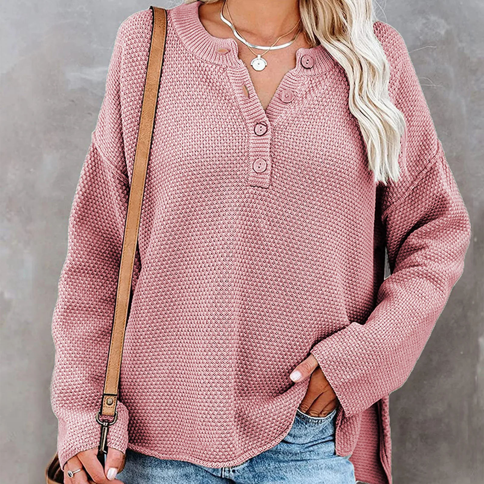 Women's Sweater 2021 Batwing Sleeve Long Sleeve V Neck Button Knit Casual Jumper Tops Traf Свитер Женский Pull Femme Tangada 2