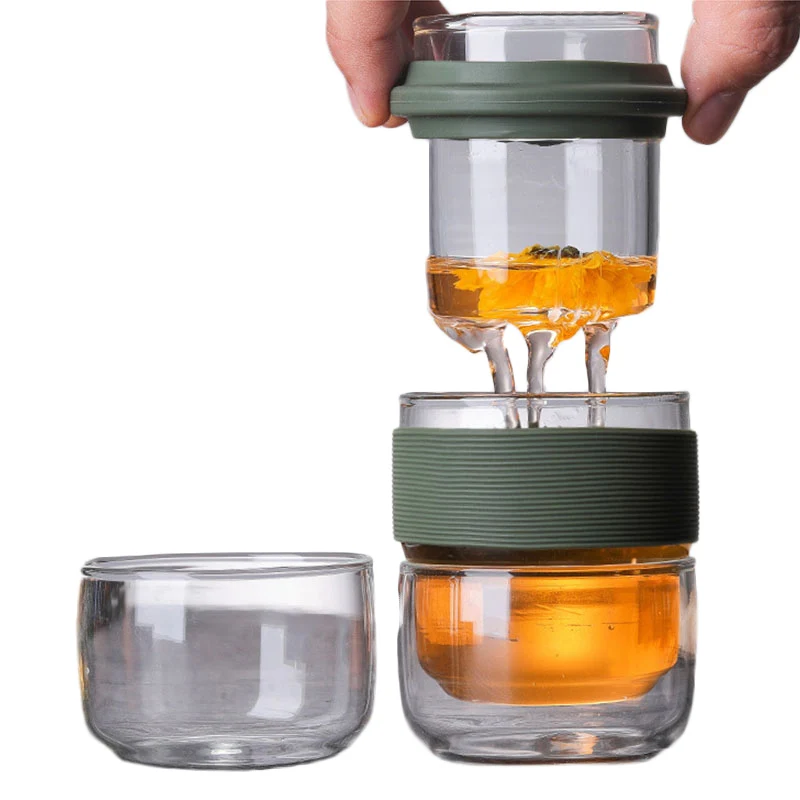Travel Teaware Sets Heat-resistant glass Teapot with Small Glass Filter Flower Tea Portable Teawares with Carring Cases