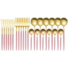 24pcs Gold Dinnerware Set Stainless Steel Tableware Set Mirror Knife Fork Spoon Flatware Set Dishwasher Safe Silverware Cutlery