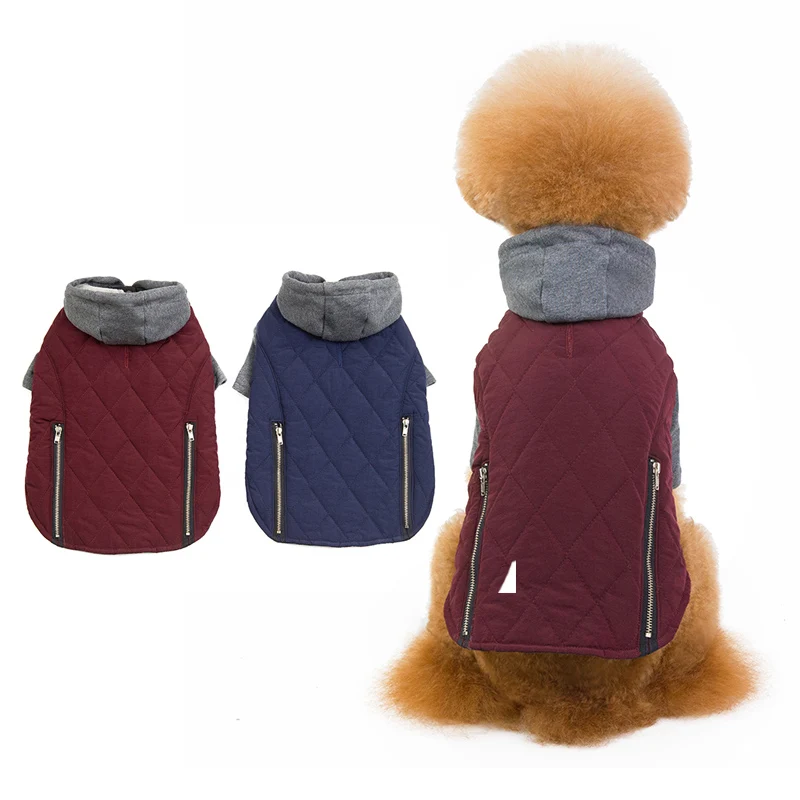 Winter new pet dog clothes cotton coat Lingge Hooded coat warm jacket zipper decorative dog clothing for puppy medium dog Teddy