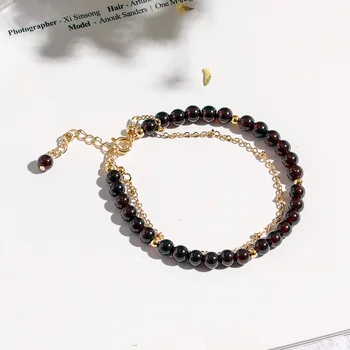 

Natural Crystal Bracelet Female Wine Red Garnet Double Layer Cool Korean-style Bracelets for a Girlfriend Best Friend Gift
