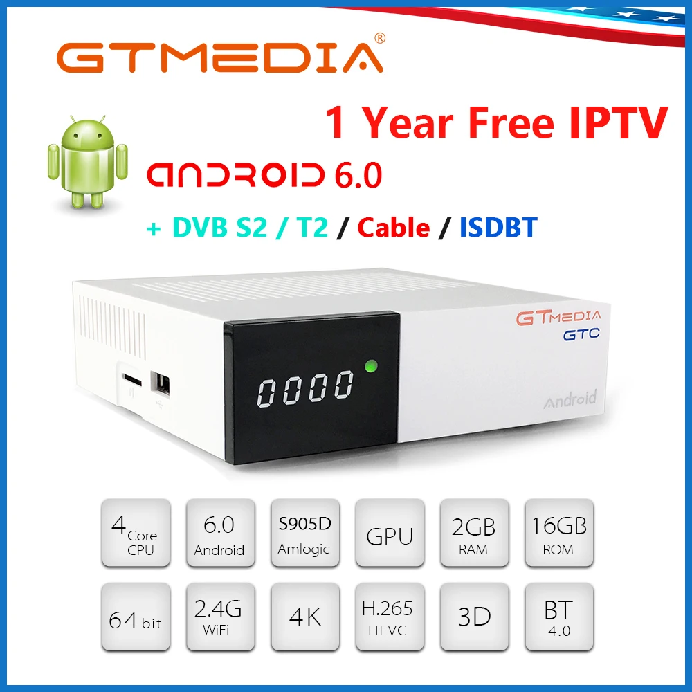 GTMEDIA GTC Android 6,0 Smart tv Box S905D 2G+ 16G беспроводной WiFi 3D 4K сетевой медиаплеер IP tv M3U ACM Play Store tv Box PK H96