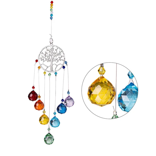 Hanging Crystal Suncatcher Life Tree Stone Beads Prism Pendant Window Decor