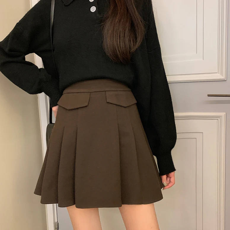 Faldas mujer moda шикарные плиссированные однотонные юбки с высокой талией Модная брендовая женская одежда ins корейский стиль ins Женские повседневные Новые