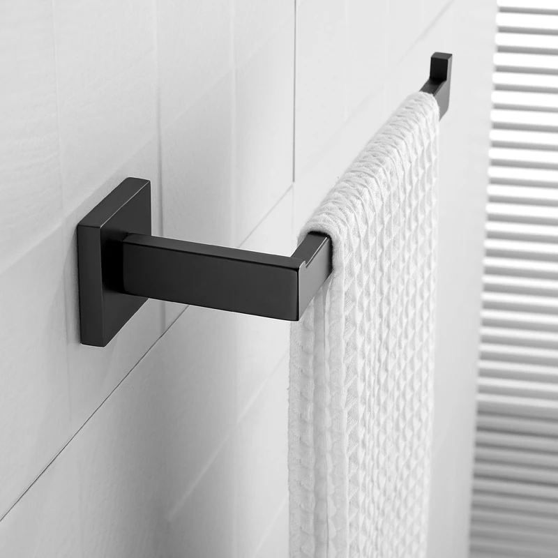 SUS 304 Stainless Steel Matte Black Wall Mounted Towel Bar Towel Rack Towel Ring Hook Bathroom Accessories
