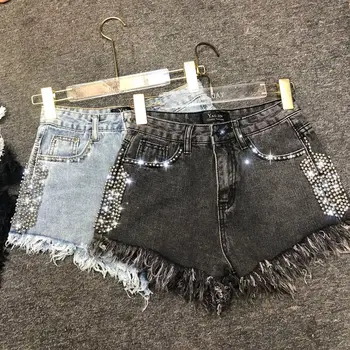 

2020 New Retro Washed Ripped Heavy Industry Beaded Bottoming Slim Denim Shorts All-match Shorts Women Harajuku Street Style