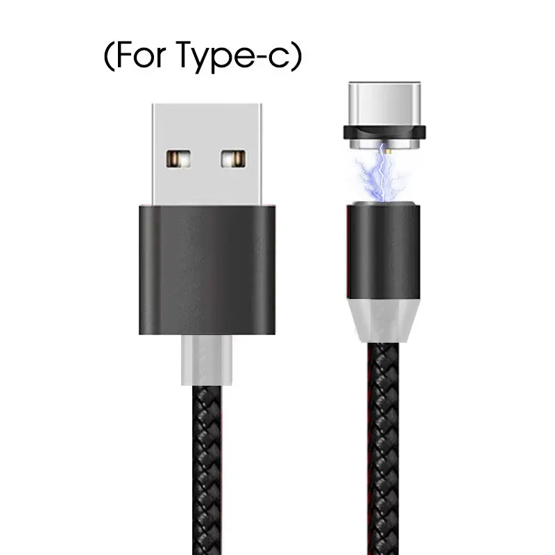 For Type C Black 1 м 2 м Магнитный usb-кабель для быстрой зарядки USB type C кабель магнит для зарядного устройства дата-кабеля Micro usb кабель мобильного телефона USB шнур - Цвет: For Type C Black