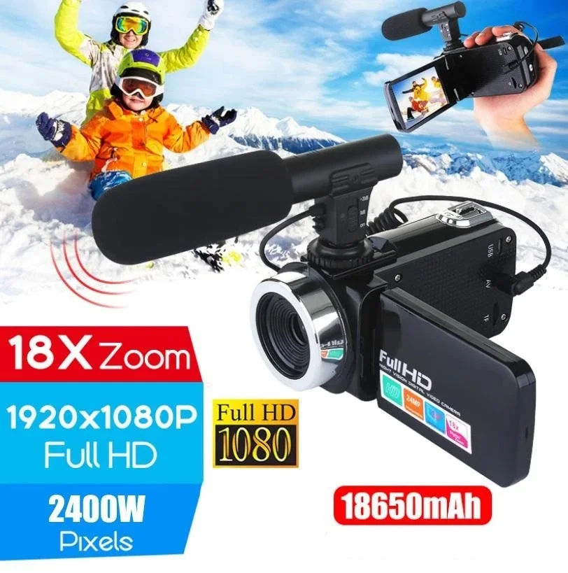 Professional HD Camcorder Video Camera Night Vision 3.0 Inch LCD Touch Screen Camera 18x Digital Zoom Camera 1080P Microphone digital instant camera