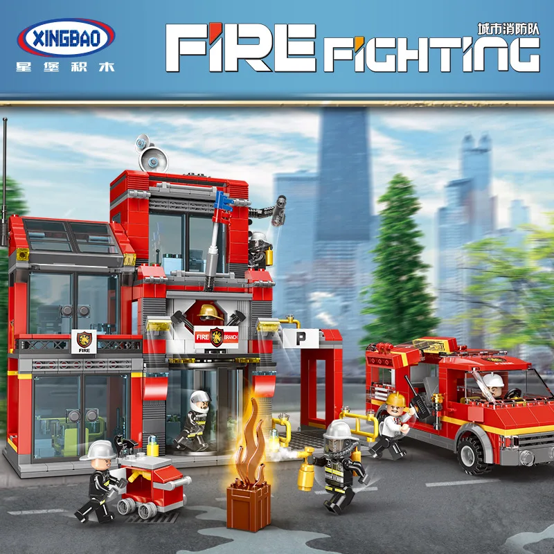 

XINGBAO Building Blocks 14001 Eliminate Honeycomb High-Rise Fire Forest Fire Truck Assembled Educational Children Toy Building B
