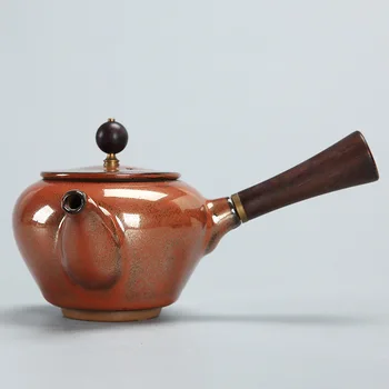 

Glaze Kiln Ceramic Teapot Chinese Style Retro Temmoku Glaze Single Tea Tea Pot Oolong Tea Blooming Tea Teapot Set Tea Glass Cup
