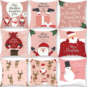 

1Pcs Christmas Pink Pattern 45*45cm Polyester Cushion Cover Pillow case Decorative Sofa Home Car Throw Soft Pillowcover 40989