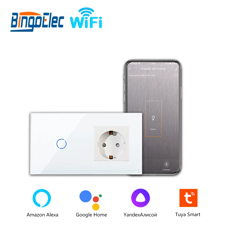 Bingoelec WIFI light Switch With 16A Wall Socket 3G1W And SWITCH SENSOR APP Control Works For Alexa Smart Life | Обустройство дома