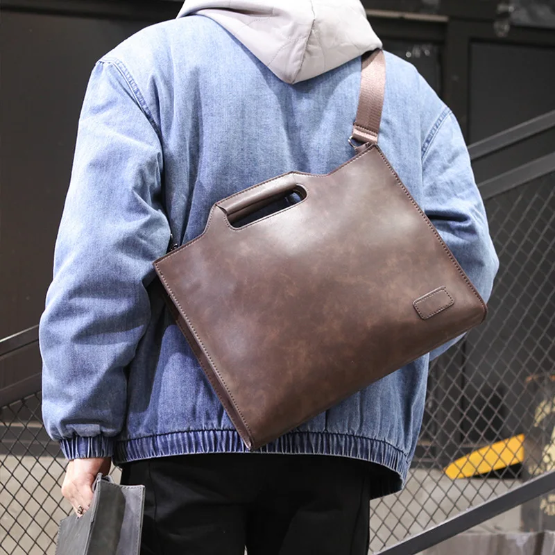 

New Vintage Briefcase Men Large Capacity Handbag Office Bags PU Leather Portable Data Package Crossbody Document Bag XA578F