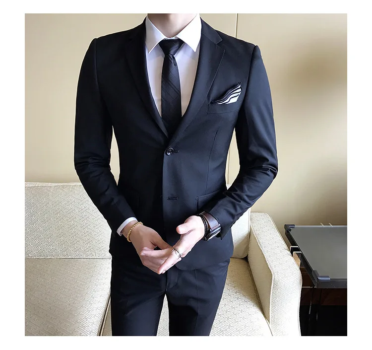 Сплошной цвет slim fit мужской костюм из 3 предметов свадебное платье мужской повседневный деловой пиджак Свадебный Выпускной костюм жениха одежда смокинг